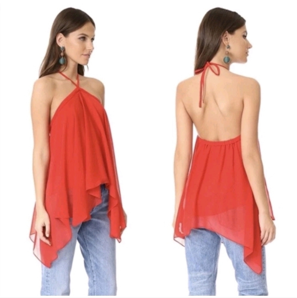 Alice + Olivia Tish Tie-Neck Handkerchief Red Top Color Poppy Size XS/S